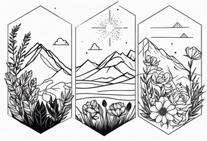 very small minimalist tattoo for female arm mountain and flowers tattoo idea