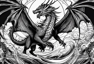 Dragon wings of the four elements(i.e. earth, fire, water, and wind) to be out on the back tattoo idea