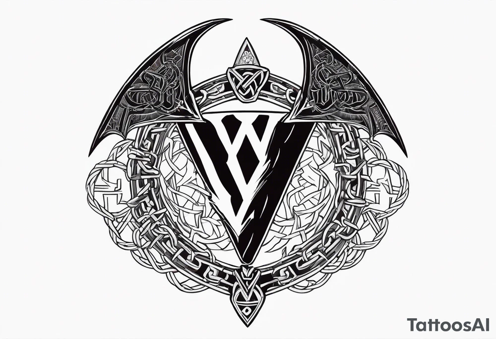 Valhalla sword shield dragon axe Valknut barbed wire chains tattoo idea Valhalla sword shield dragon axe Valknut barbed wire chains tattoo idea