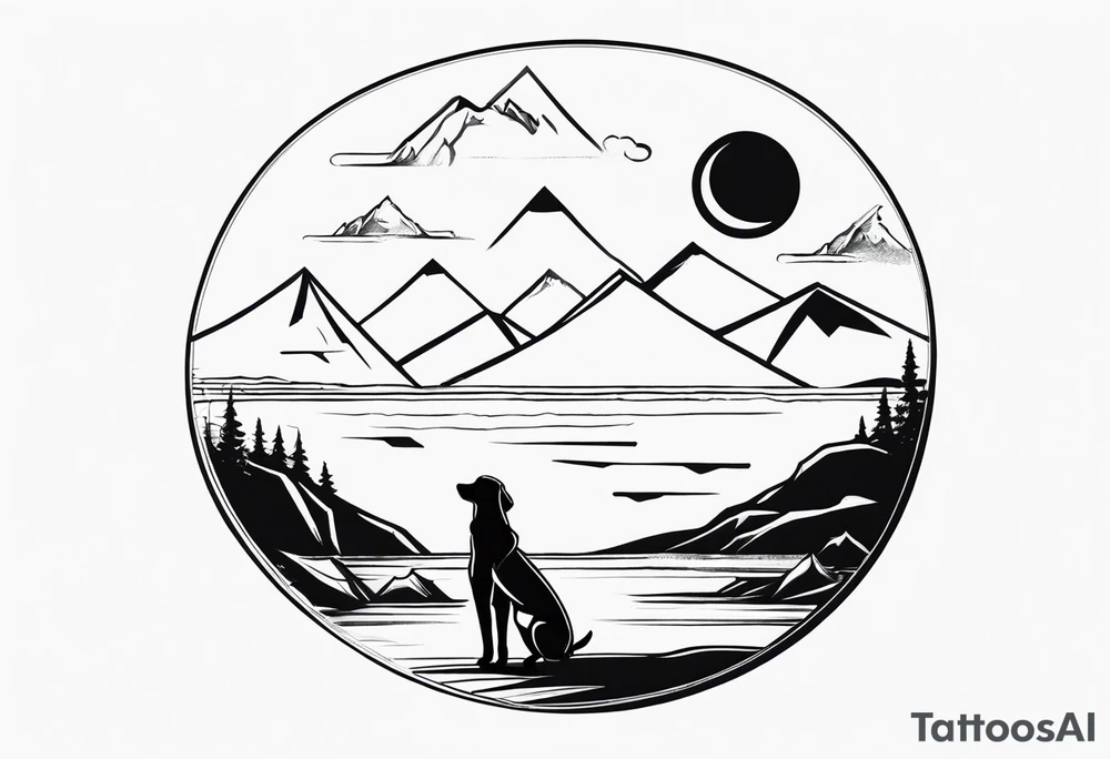Beach Mountain Racket dog woman tattoo idea