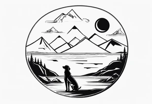 Beach Mountain Racket dog woman tattoo idea