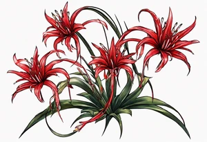 Red spiked spider lily a snake wrappes around the stem of the flower. tattoo idea