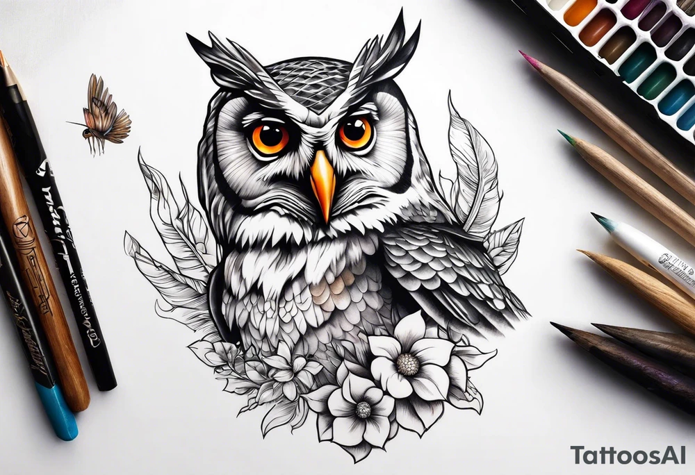 owl, hummingbird, pelican tattoo idea