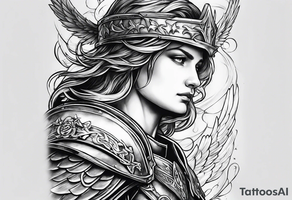 an angel's halo over a knight tattoo idea