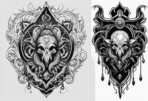 Lovecraftian creature. Protecting heart. Long tattoo for sleeve. Vertical. tattoo idea