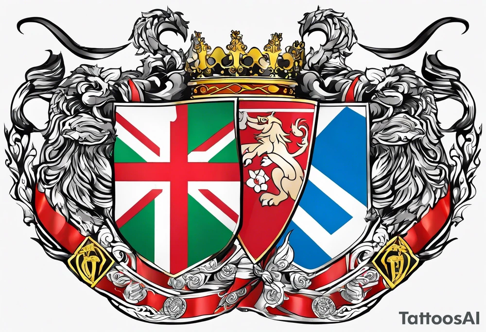 flags of scotland, wales, england tattoo idea