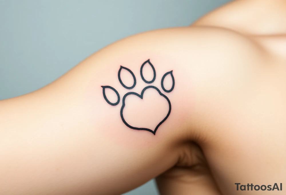 A simple black-line paw print forming a heart, with clean, thin strokes for a timeless and elegant minimalist design tattoo idea
