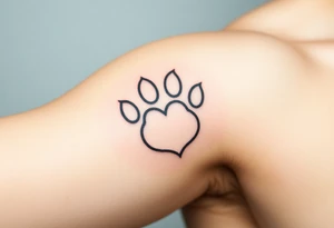 A simple black-line paw print forming a heart, with clean, thin strokes for a timeless and elegant minimalist design tattoo idea