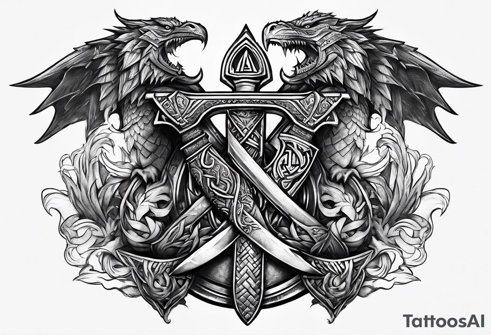 Valhalla valknut sword axe Dragon tattoo idea