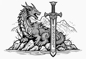 Valhalla  dragon sword ruins tattoo idea