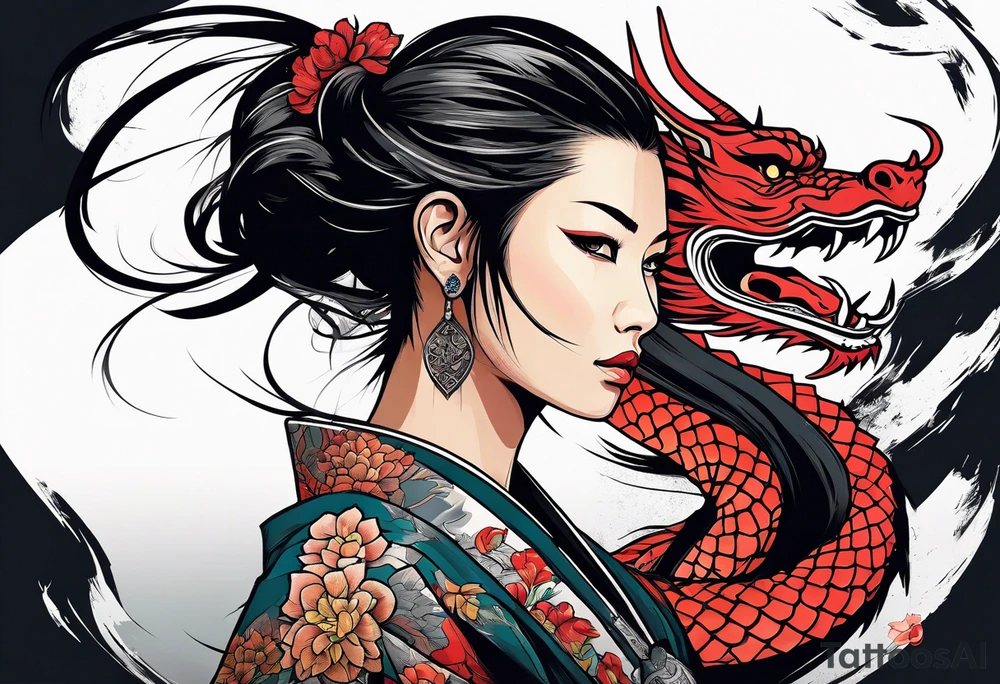 Samurai girl with dragon tattoo idea