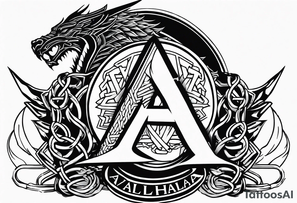 Valhalla sword shield dragon axe Valknut barbed wire chains tattoo idea Valhalla sword shield dragon axe Valknut barbed wire chains tattoo idea