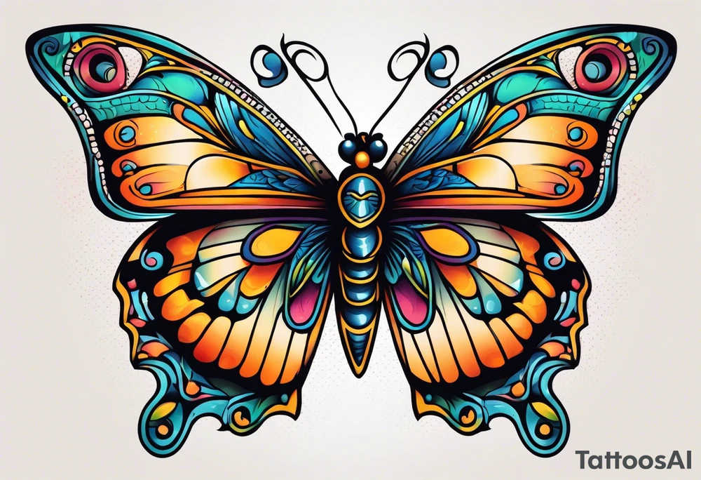 butterfly old school traditional vintage bold colorful tattoo idea