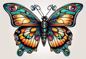 butterfly old school traditional vintage bold colorful tattoo idea