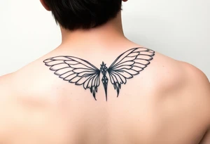 maximalist, cyber sigilism, organic touches, back tattoo, whimsical, witchy, hippie, fairy wing like tattoo idea