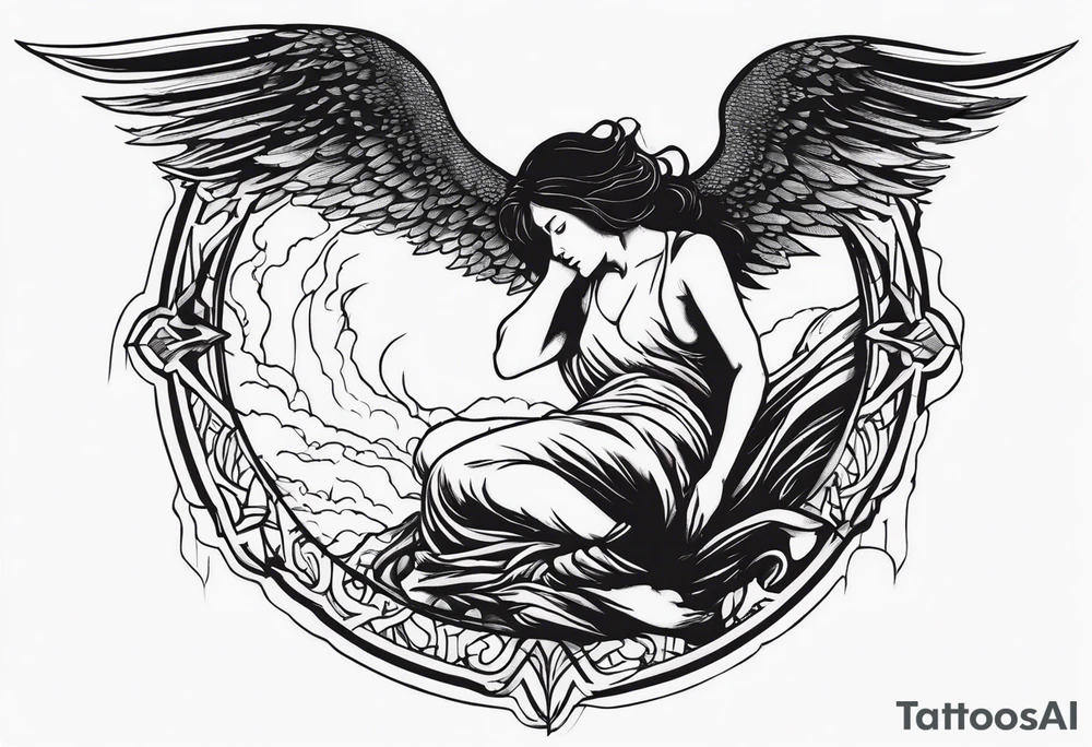 Fallen Angel falling to hell while god hold on to him tattoo idea Fallen Angel falling to hell while god hold on to him tattoo idea