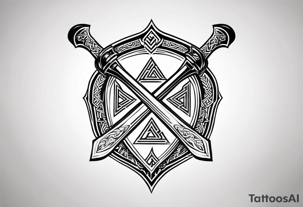Valhalla shield sword axe Valknut tattoo idea