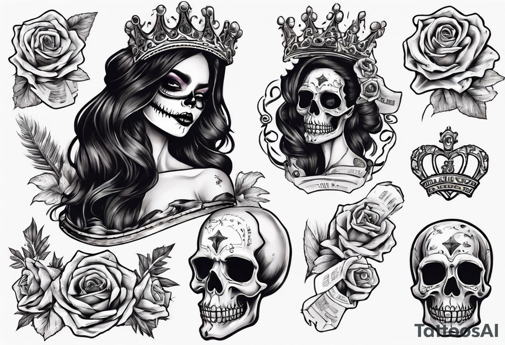 santa la muerta with money and crown
on the card tattoo idea