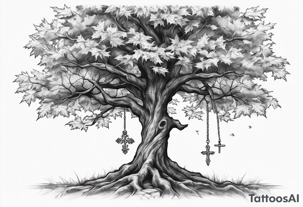 A maple tree with branches and a cross as the trunk. tattoo idea