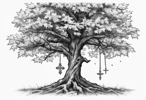 A maple tree with branches and a cross as the trunk. tattoo idea
