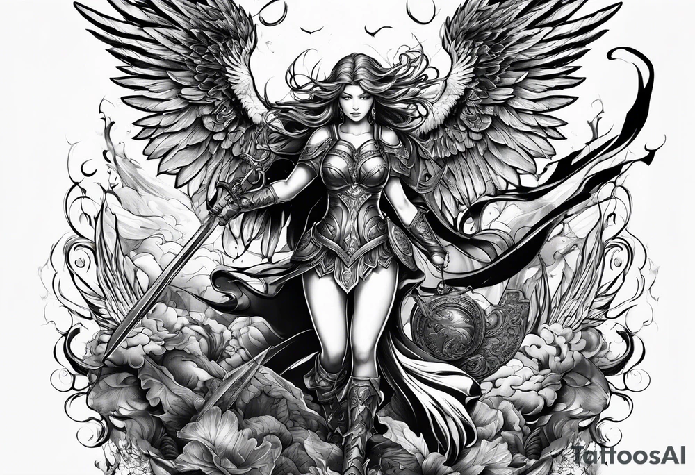 Angelic battle tattoo idea
