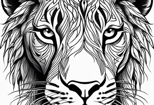 Lion eyes tattoo for forearm with a small family aspect of it, a symbol for sikhism and thorns tattoo idea