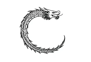 Beautiful asian dragon in the shape of a circle, eating its own tail tattoo idea