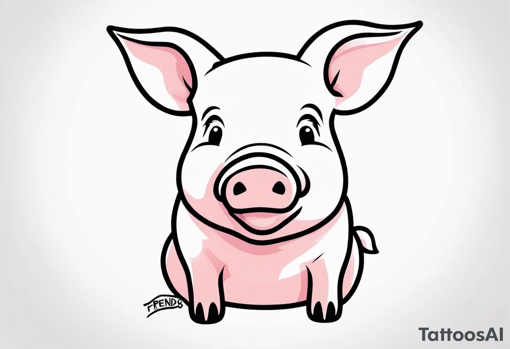 simple drawing of piglet or pig with text: "Friends. Not Food" included.
draw with very thin lines and no shading tattoo idea
