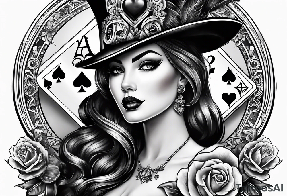 pinup style queen of spades tattoo idea