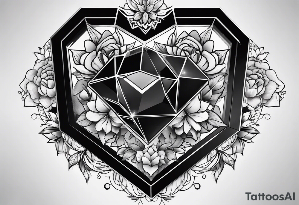 black hexagon diamond heart with tattoo idea