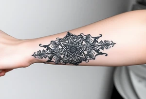 Ornamental Blackwork Von den Fingern über die ganze Hand bis zum Ellenbogen tattoo idea