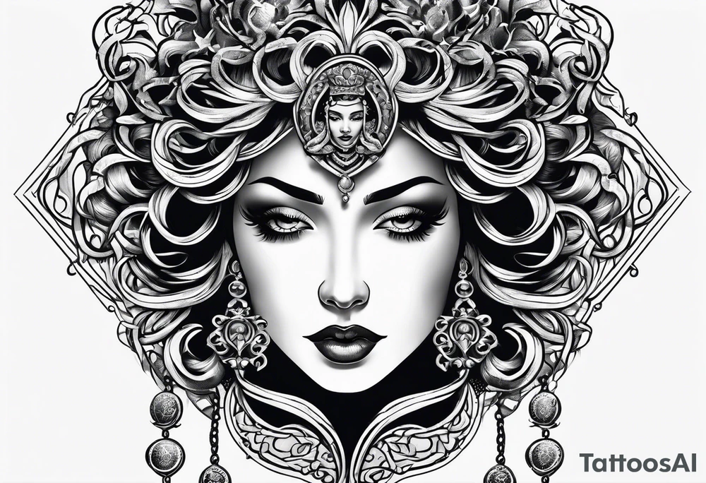 Gothic Medusa lady head blackwork tattoo idea
