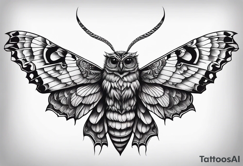 Dead head moth with long wings and owl eyes tattoo idea