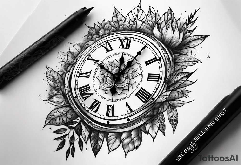 nature element clock memorial tattoo simple design tattoo idea