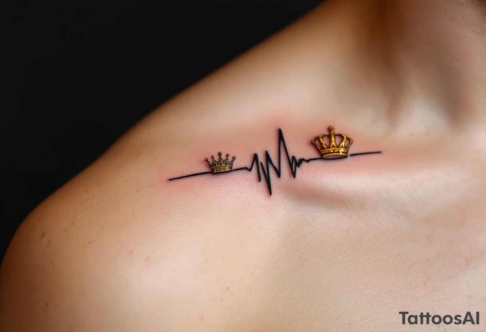 A matching heartbeat line ending in a tiny gold crown for the king and silver tiara for the queen. tattoo idea
