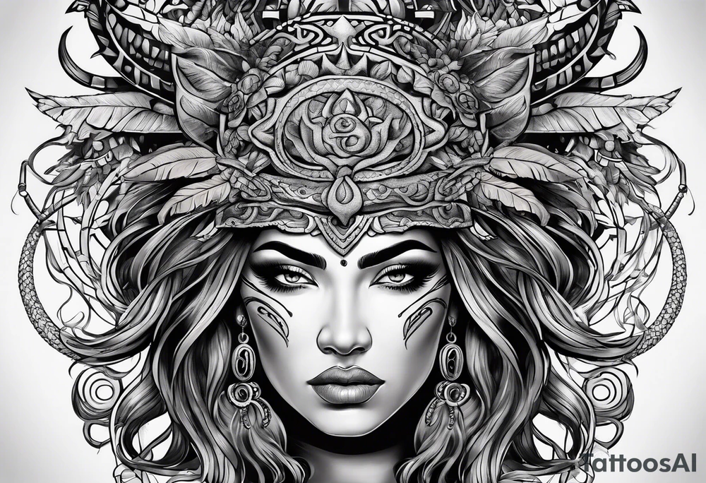 Indigenous woman as medusa tattoo idea