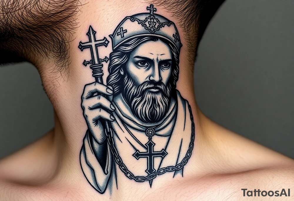russian christian orthodox jesus xristos holding the russian orthodox thurible chains tattoo idea