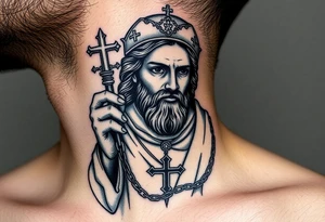 russian christian orthodox jesus xristos holding the russian orthodox thurible chains tattoo idea