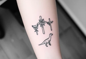 crosses with roses, bulldogs, paw print, dinosaur tattoo idea