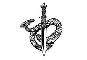 mystical snake coiled around an ancient dagger with jeweled hilt tattoo idea