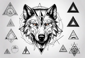 wolf head with triangle on the forehead and trangle in the background tattoo idea