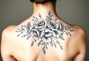 vintage bouquet of wild roses and meadow flowers with morning dew tattoo idea