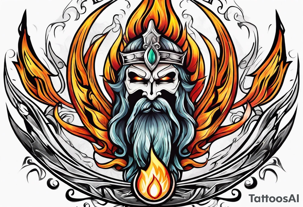 trident in flame tattoo idea