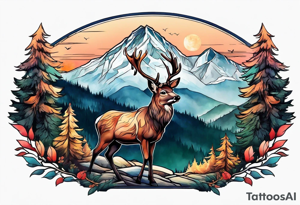 mountain with small deer tattoo idea