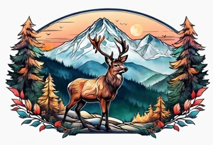 mountain with small deer tattoo idea