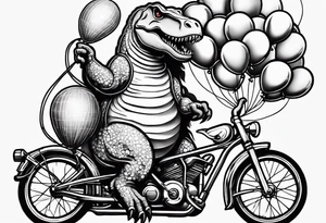 Trex riding a bicycle holding balloons tattoo idea