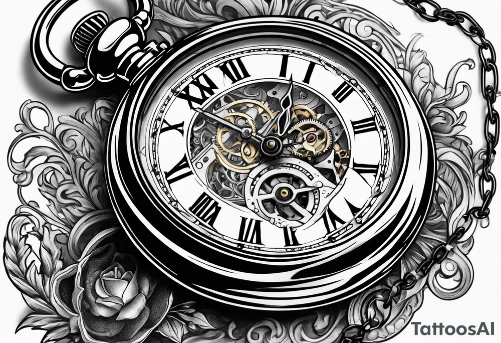 Old school pocket watch exploded showing inner mechanism tattoo idea Old school pocket watch exploded showing inner mechanism tattoo idea
