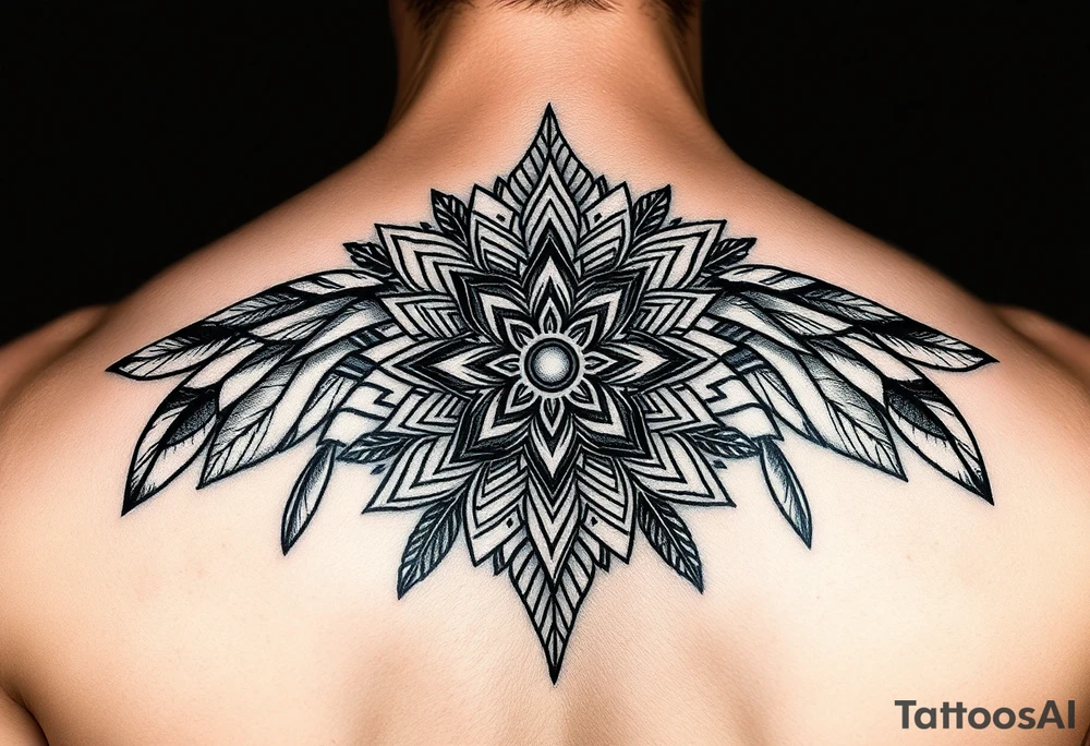 spiritual feathers ornamental mandala shaman tattoo idea