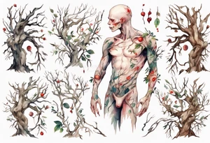 a pale man made out of tree branches tattoo idea