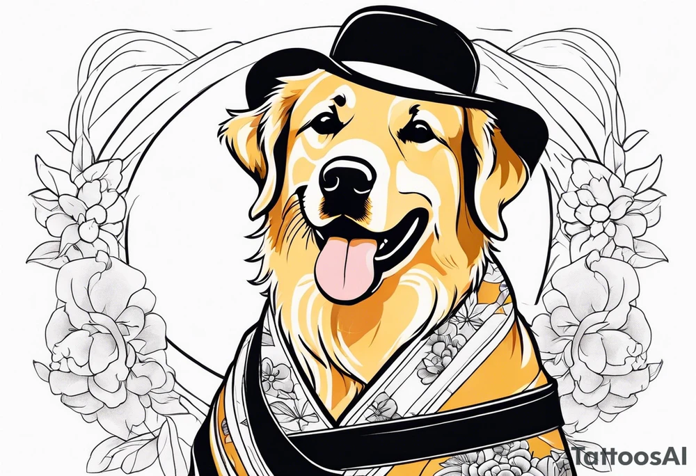 a golden retriever in a kimono with a black belt tattoo idea